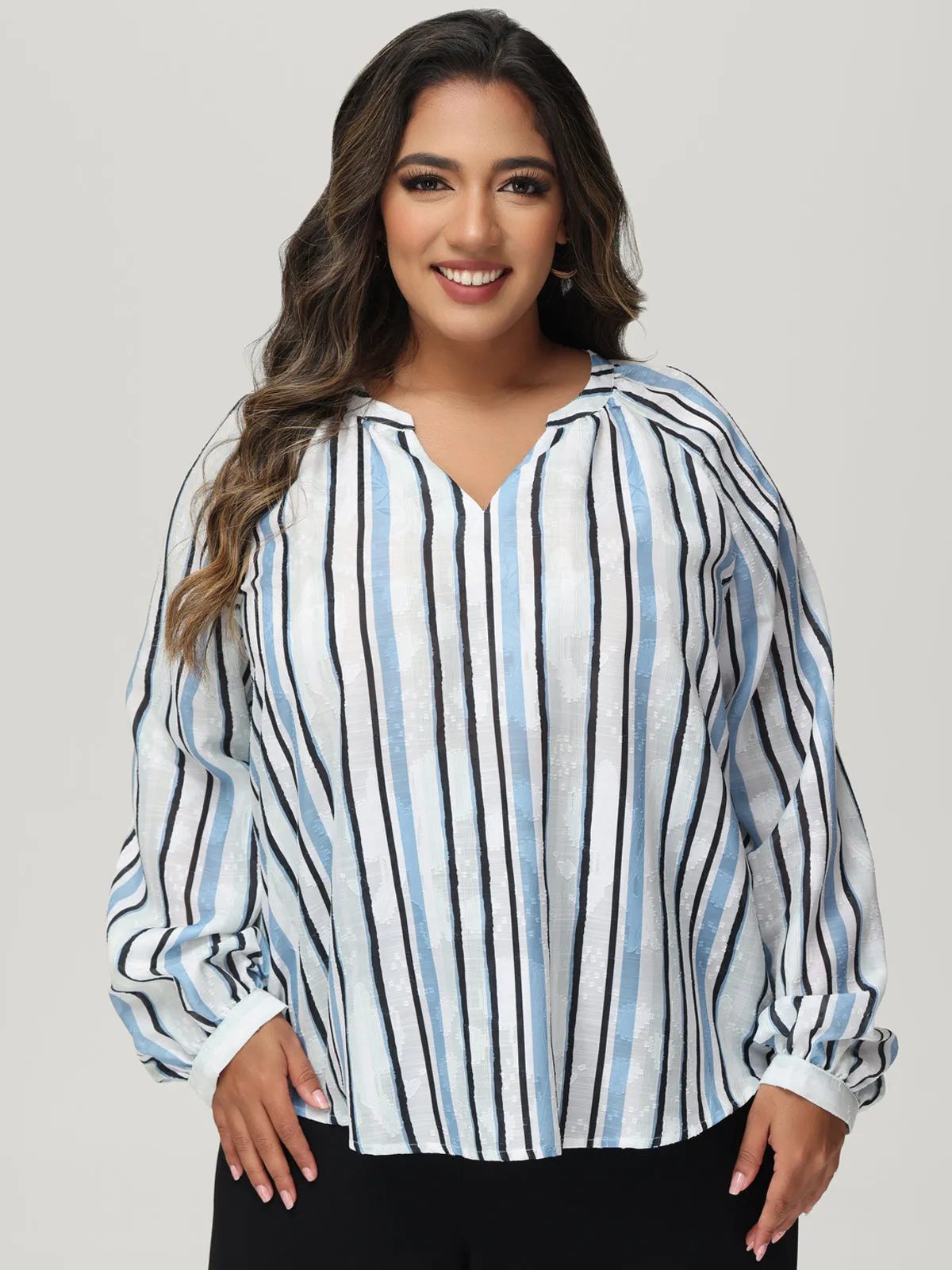 Plus Stripe Notch Neck Blouse sold by 89th & Madison product image thumbnail 2
