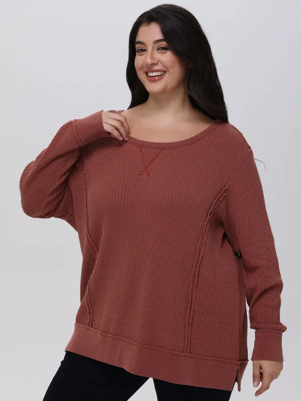 Plus Waffle Long Sleeve Pullover sold by 89th & Madison