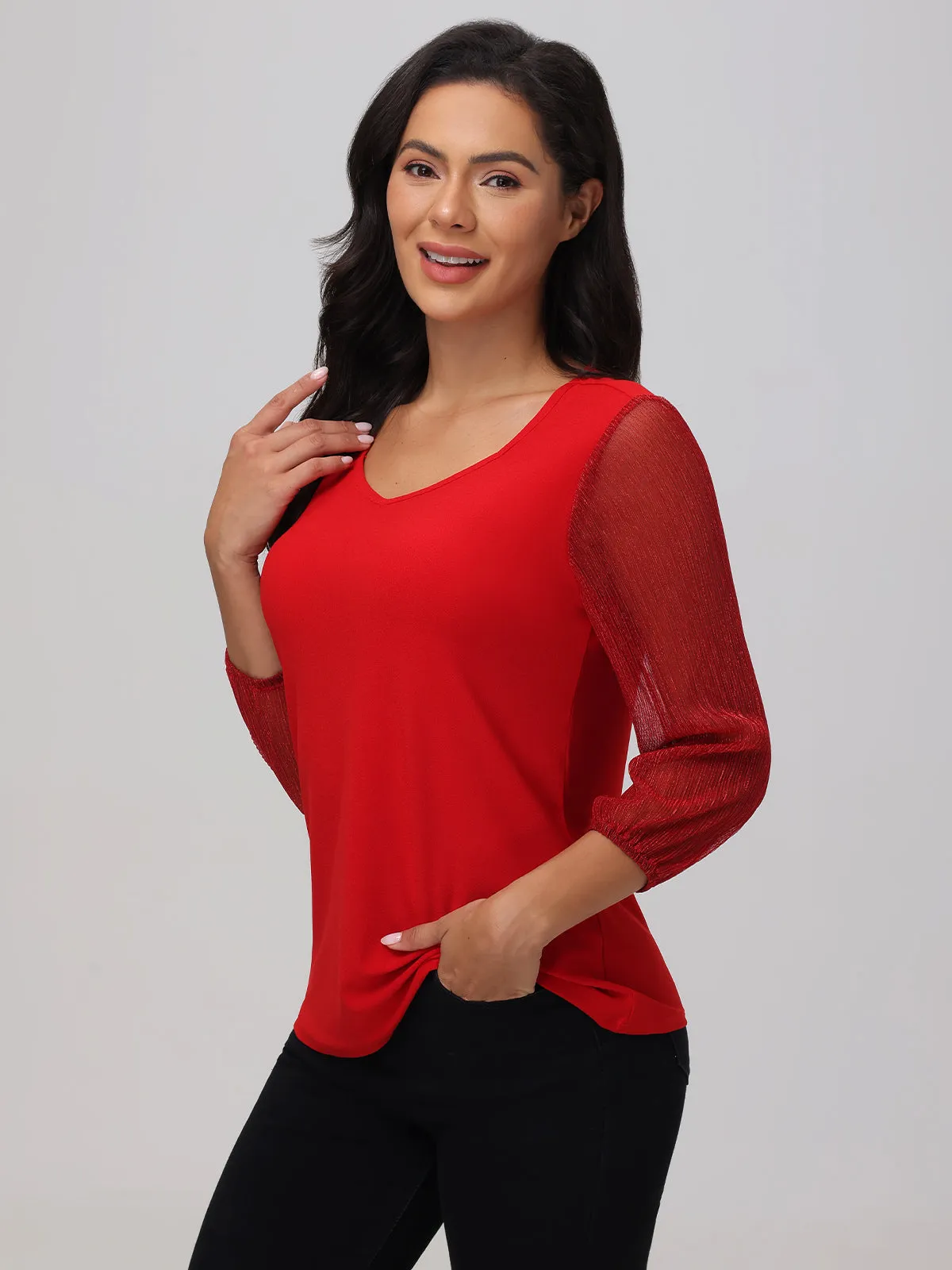 Sweetheart Neck Ruched Sleeve Top sold by 89th & Madison product image thumbnail 3