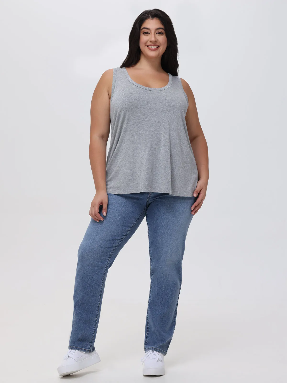 Plus Slim Straight High Rise Jean In Light Wash sold by 89th & Madison