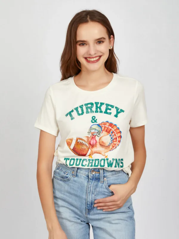 Turkey & Touchdowns Graphic Tee sold by 89th & Madison