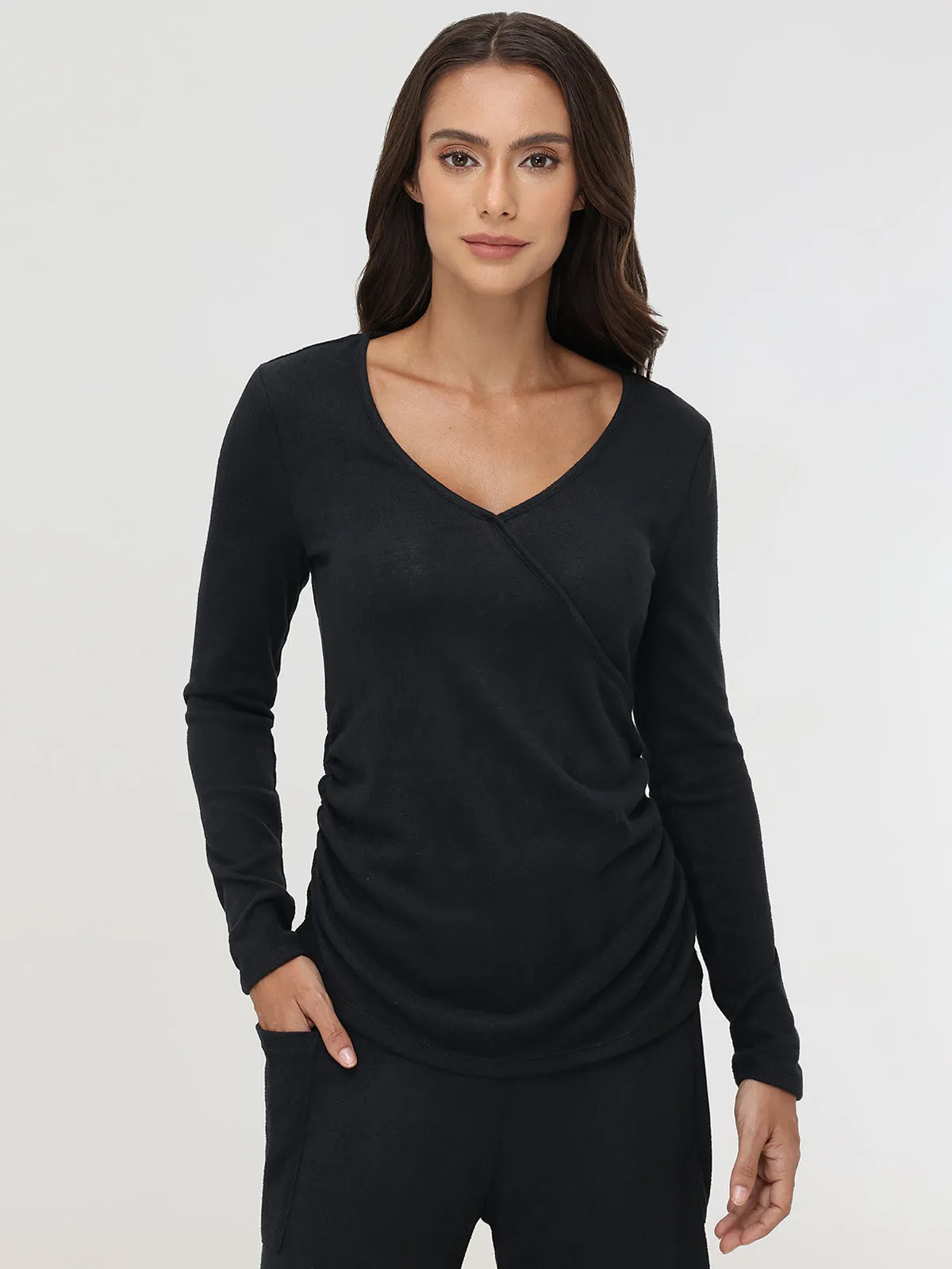 V-Neck Ruched Wrap Top sold by 89th & Madison