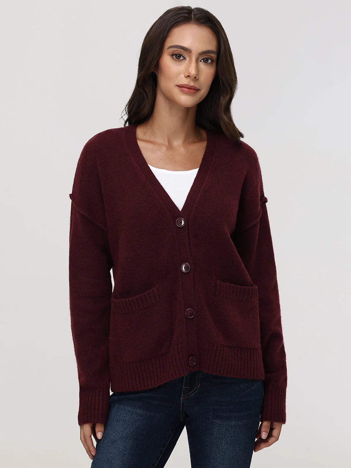 Exposed Seam Button Front Cardigan sold by 89th & Madison
