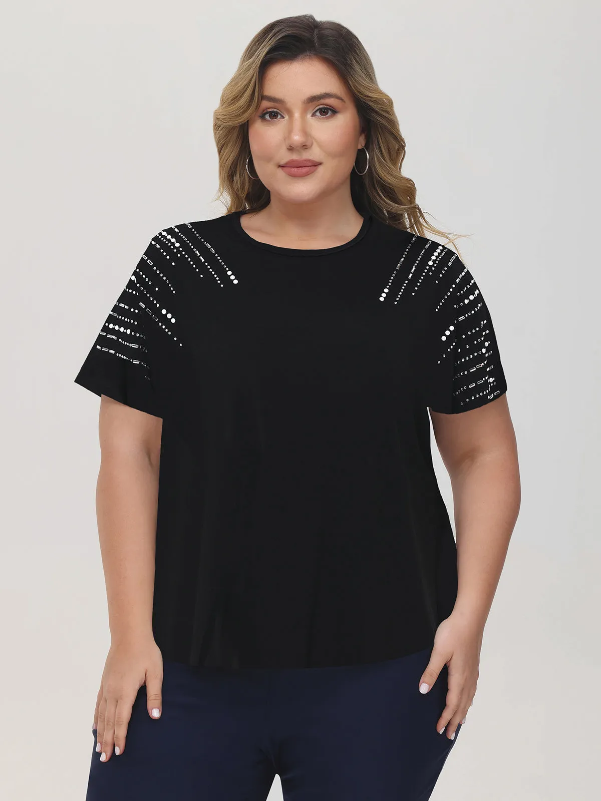 Plus Pearl & Rhinestone Embellished Cool Top sold by 89th & Madison