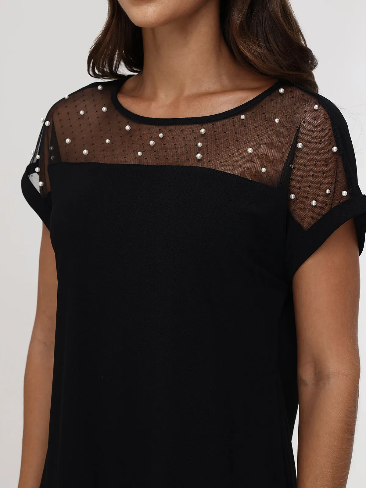 Pearl Embelished Mesh Inset Cool Top sold by 89th & Madison product image thumbnail 4