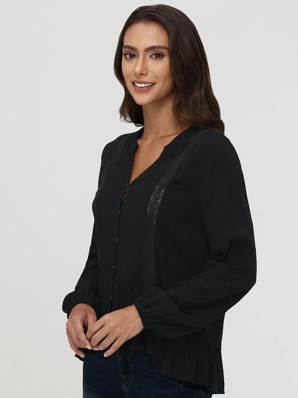 Lace Inset Button-Up Blouse sold by 89th & Madison product image thumbnail 3