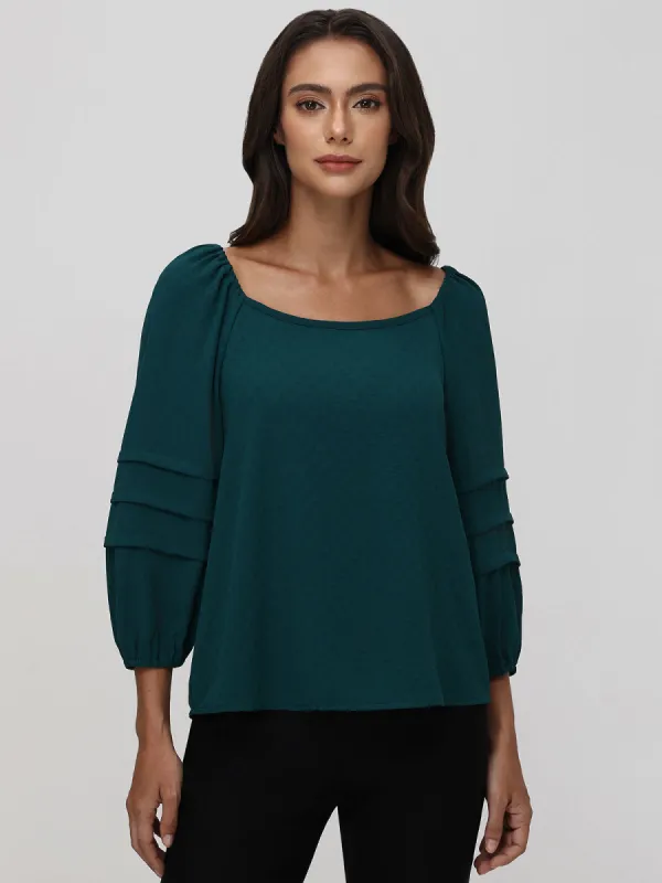 Pleated Puff Sleeves Blouse sold by 89th & Madison