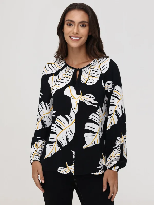 Tropical Leaf Print Blouse sold by 89th & Madison