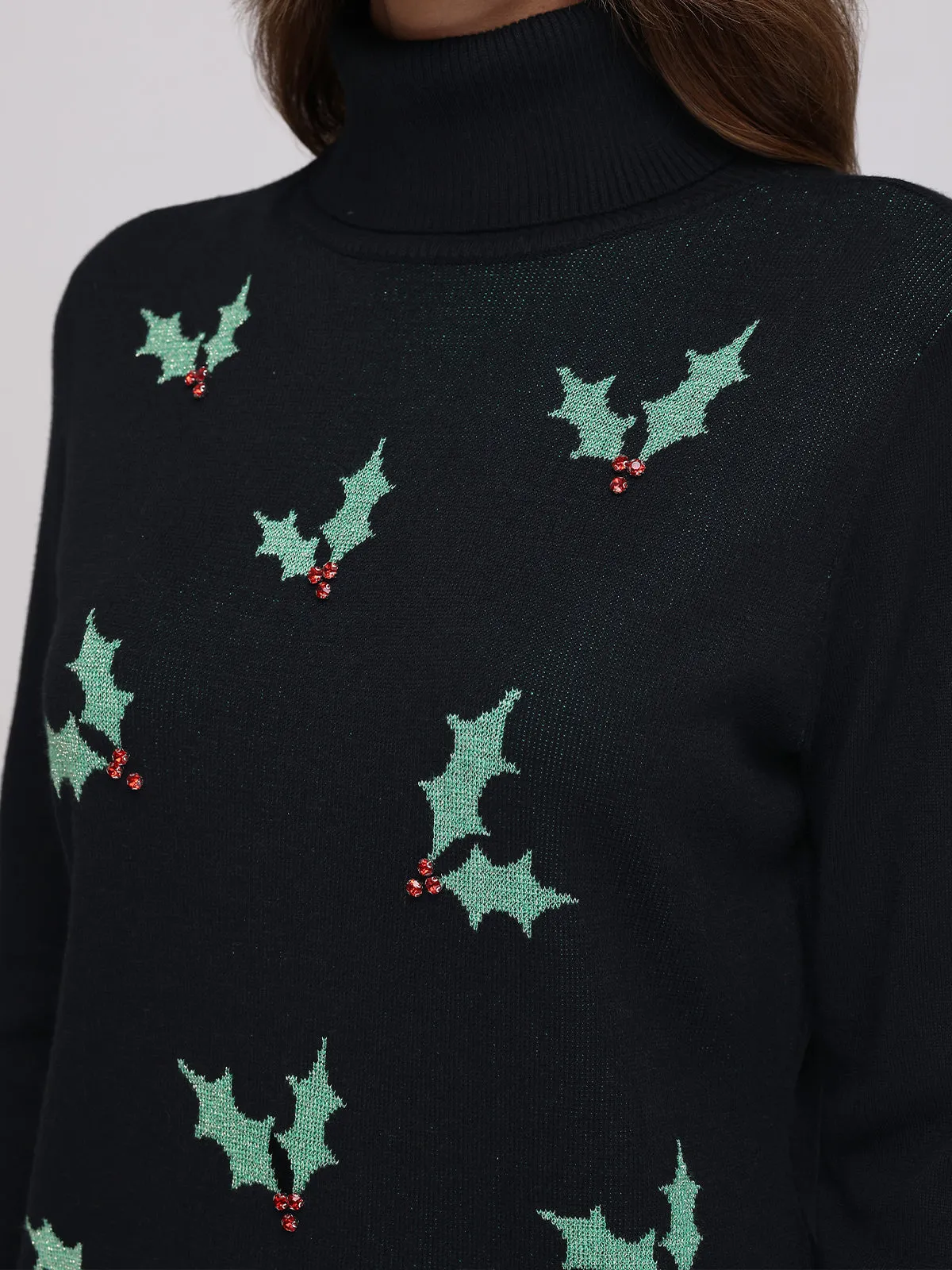 Holly Leaves Turtleneck Sweater sold by 89th & Madison product image thumbnail 4