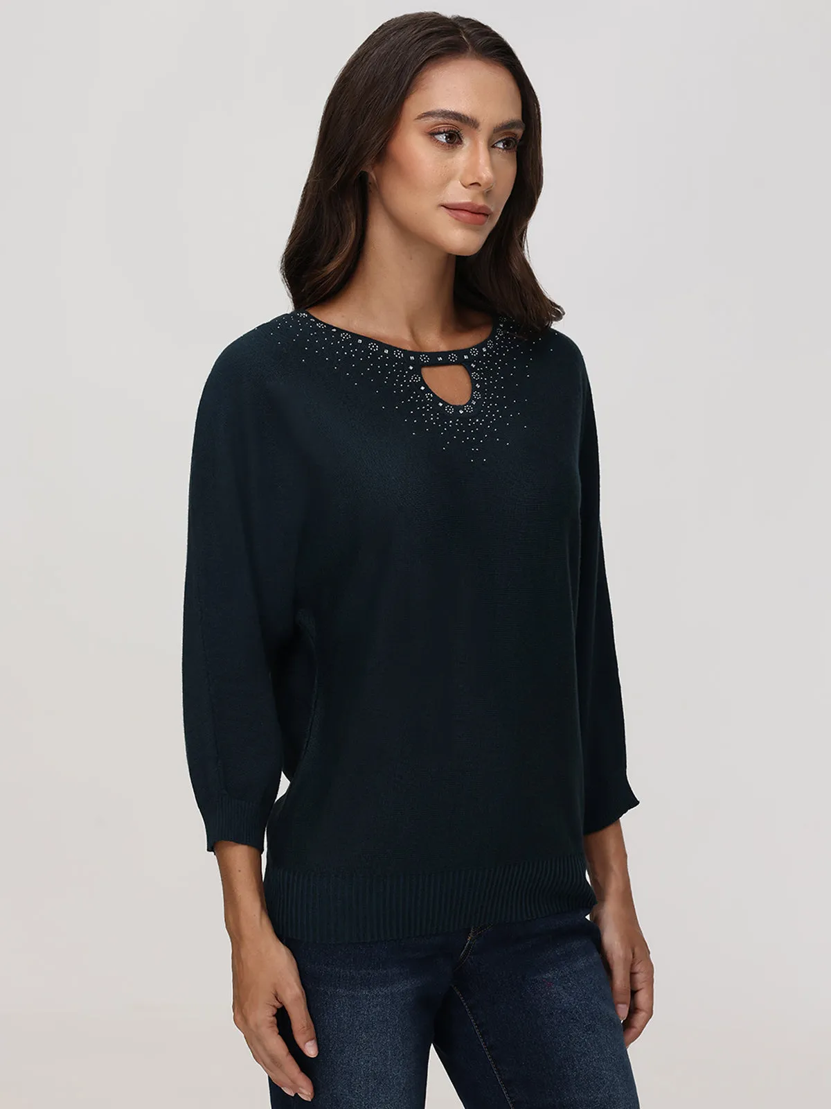 Rhinestone Keyhole Neck Pullover sold by 89th & Madison product image thumbnail 3