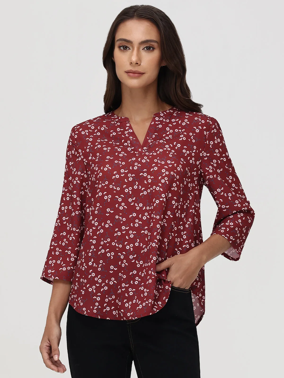 3/4 Sleeve Ditsy Floral Popover Blouse sold by 89th & Madison