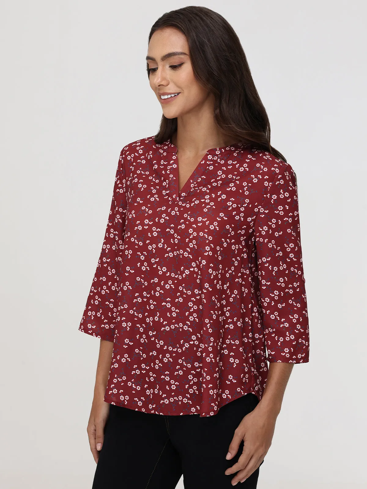 3/4 Sleeve Ditsy Floral Popover Blouse sold by 89th & Madison product image thumbnail 3