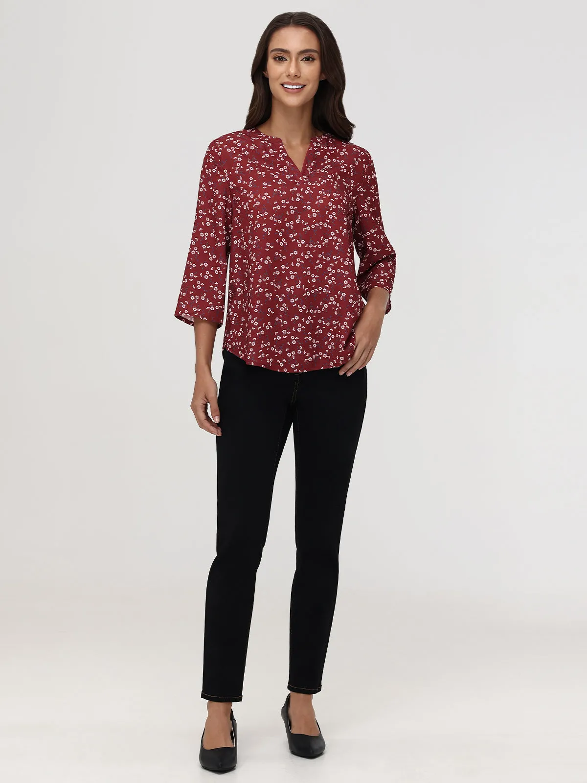 3/4 Sleeve Ditsy Floral Popover Blouse sold by 89th & Madison product image thumbnail 5