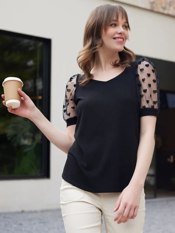 Hearts Puff Sleeve Cool Top sold by 89th & Madison
