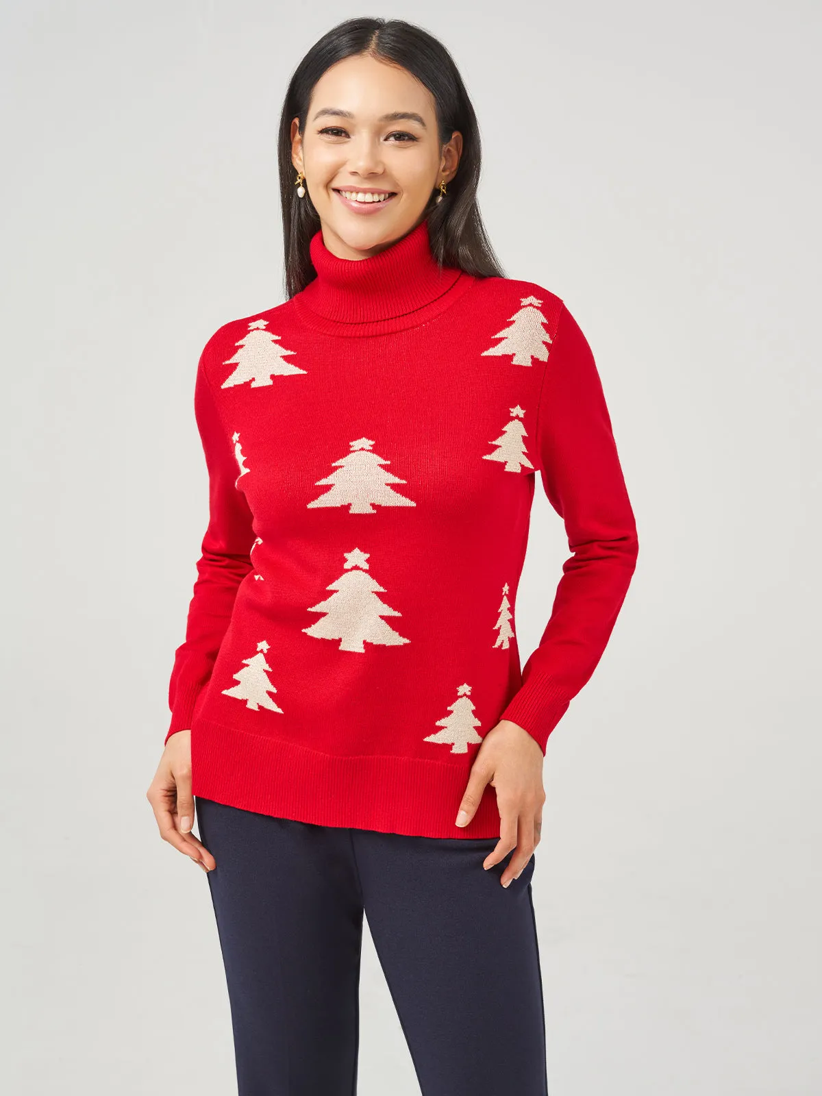 Christmas Tree Jacquard Turtleneck Pullover sold by 89th & Madison