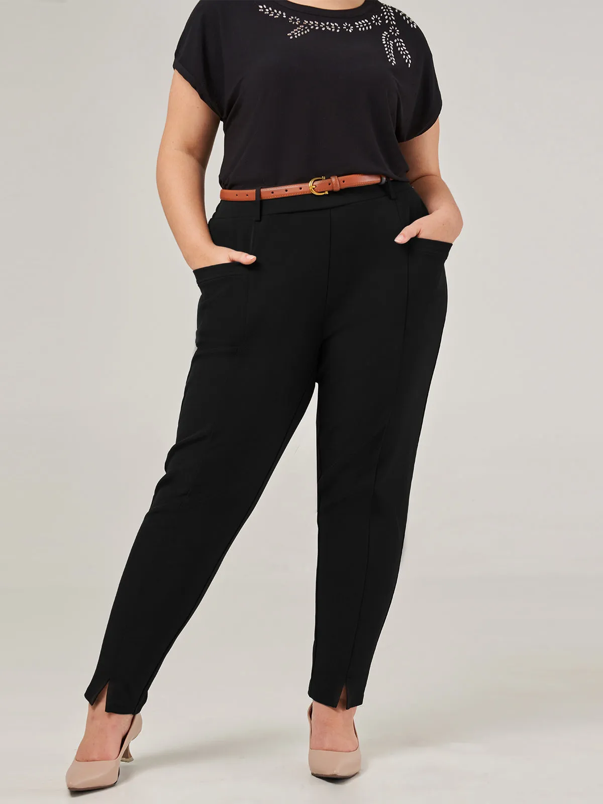 Plus Luxe Stretch Millennium Straight With Slit Little Black Pants sold by 89th & Madison