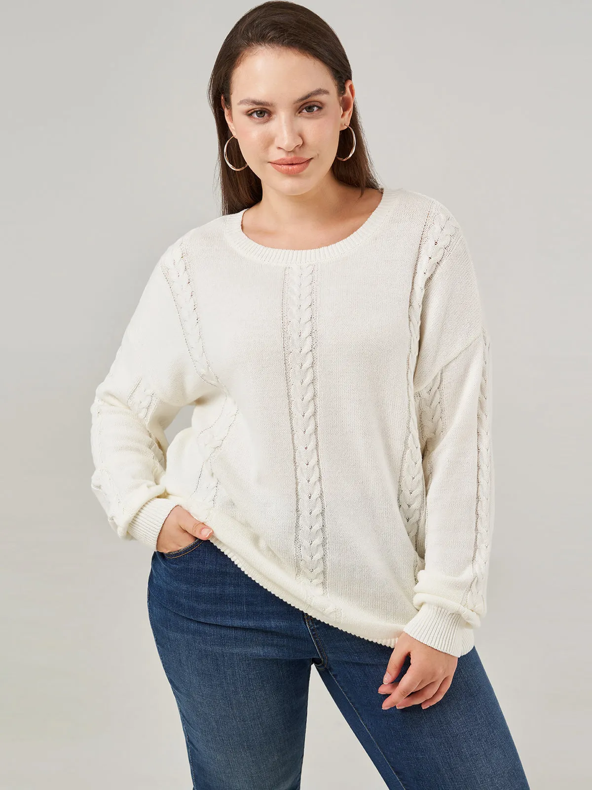 Plus Crewneck Cable Sweater Pullover sold by 89th & Madison