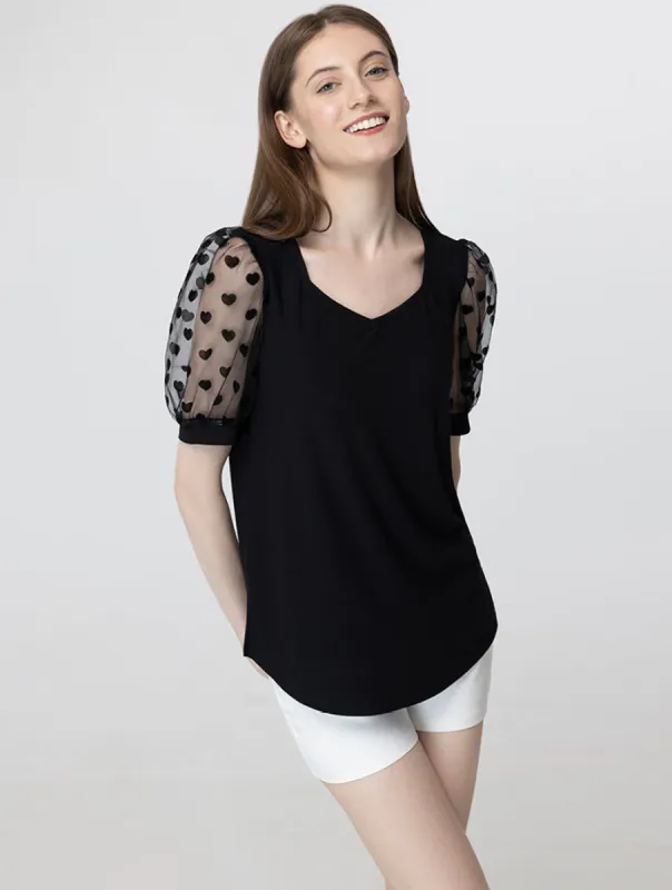 Flocked Heart Sleeves Crystal Crepe Blouse sold by 89th & Madison