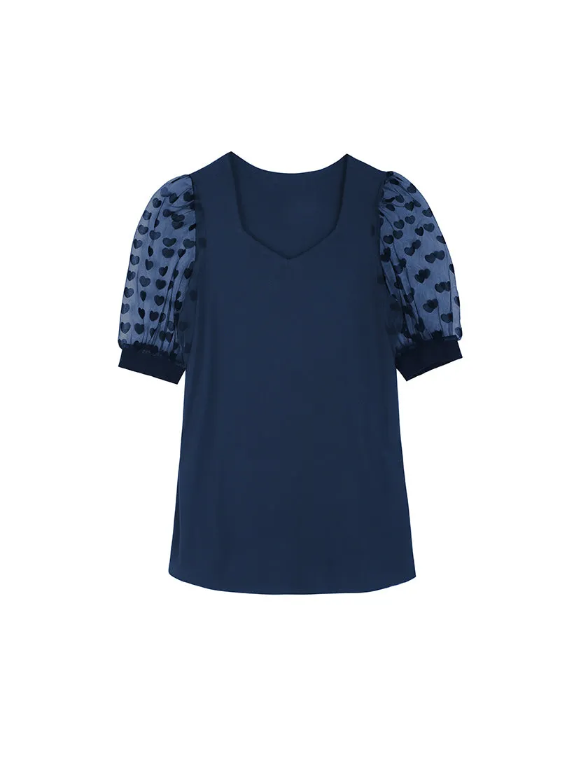 Flocked Heart Sleeves Crystal Crepe Blouse sold by 89th & Madison product image thumbnail 5