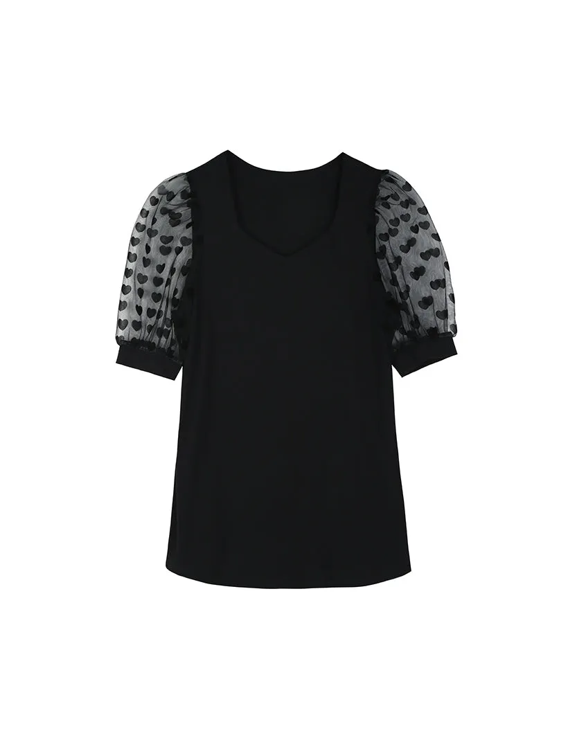 Flocked Heart Sleeves Crystal Crepe Blouse sold by 89th & Madison product image thumbnail 3