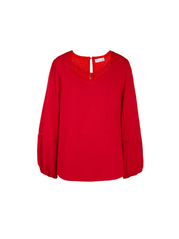 Lace Trim V-Neck Blouse sold by 89th & Madison