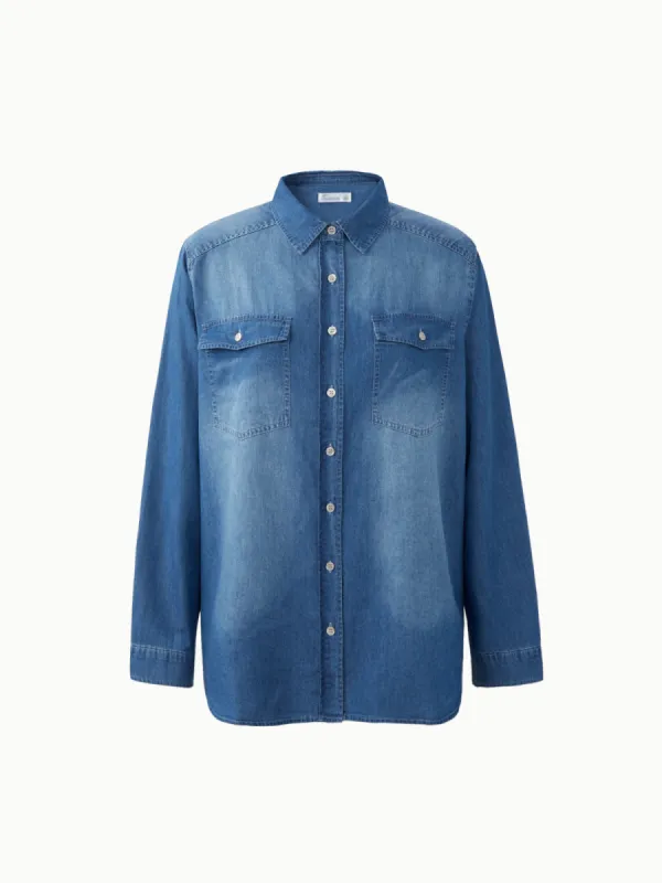 Plus Long Sleeve Denim Shirt sold by 89th & Madison