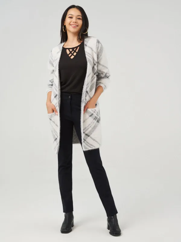 Check Open Front Sweater Cardigan made by 89th & Madison