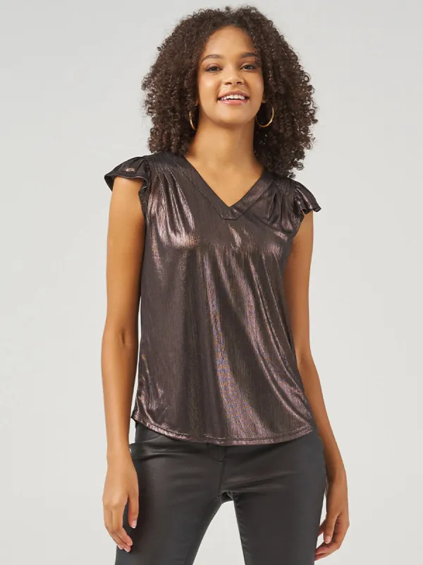 Bronzing V-Neck Top sold by 89th & Madison
