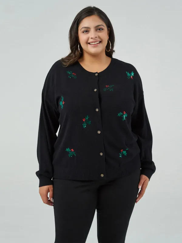 Plus Embroidered Sequin Cardigan sold by 89th & Madison