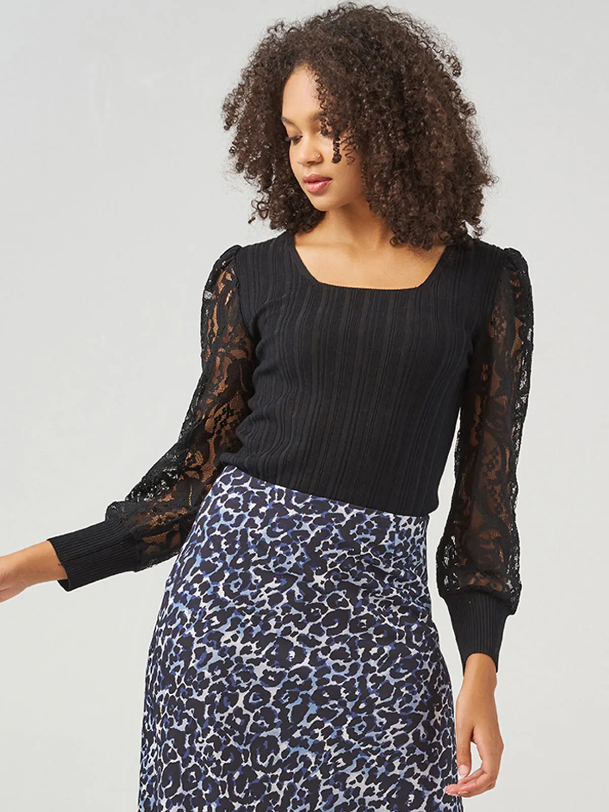 Square Neck Lace patchwork pullover sold by 89th & Madison product image thumbnail 2