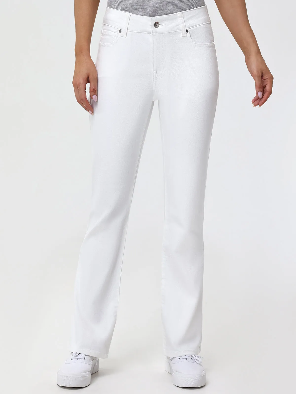 Bootcut Mid Rise Jean In Ivory sold by 89th & Madison