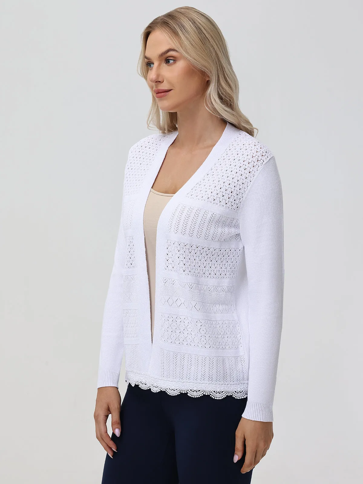 Pointelle Lace Ruffle Open Cardigan sold by 89th & Madison product image thumbnail 3