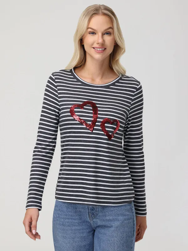 Sequin Hearts Stripe Tee sold by 89th & Madison
