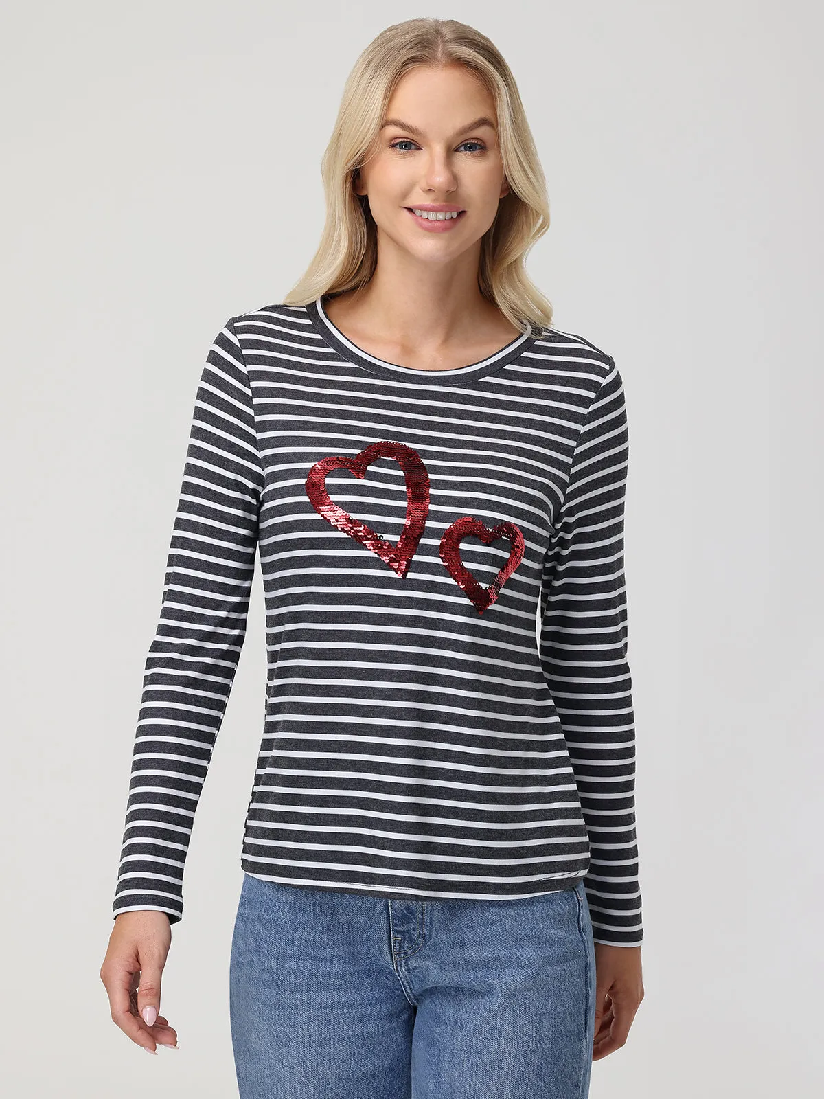 Sequin Hearts Stripe Tee sold by 89th & Madison