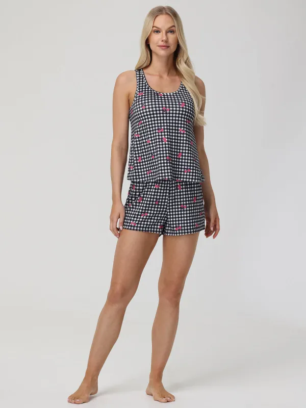 Cherry Print Plaid Short Pajama Set sold by 89th & Madison