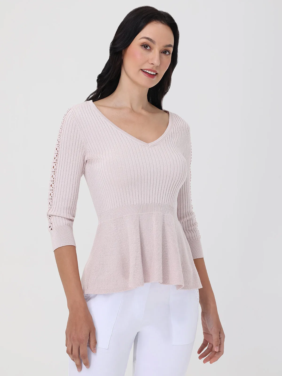 V-Neck Peplum Sweater sold by 89th & Madison product image thumbnail 3