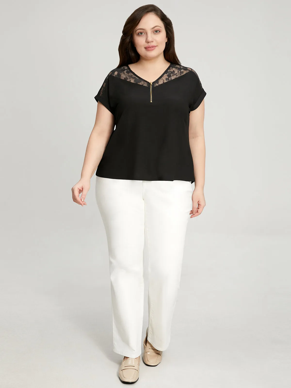 Plus Quarter Zip Lace Trim Dolman Cool Top sold by 89th & Madison product image thumbnail 5