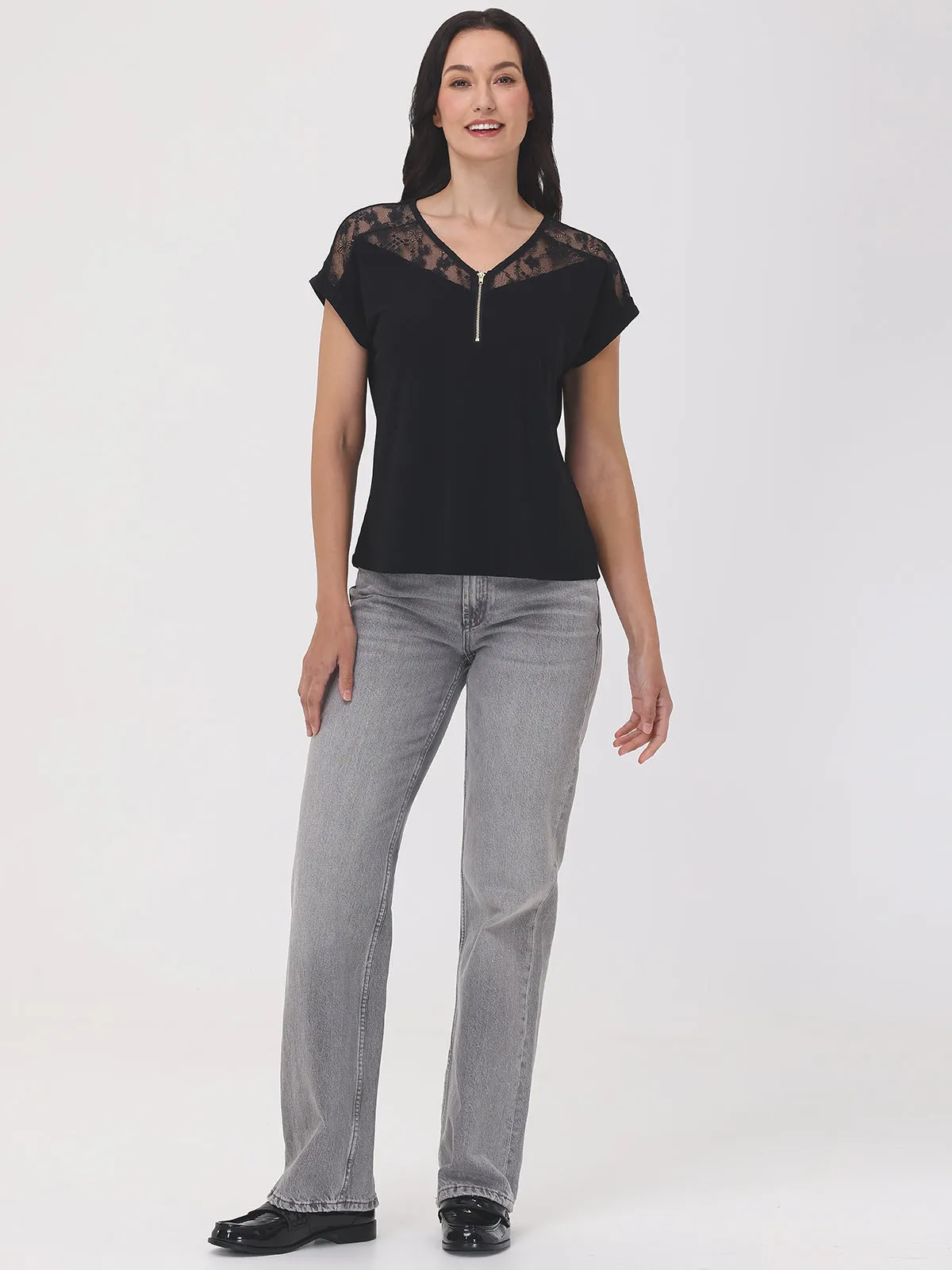 Quarter Zip Lace Trim Dolman Cool Top sold by 89th & Madison product image thumbnail 5