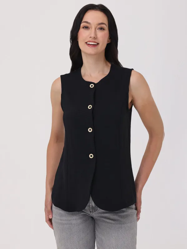 Sleeveless Button Front Vest sold by 89th & Madison
