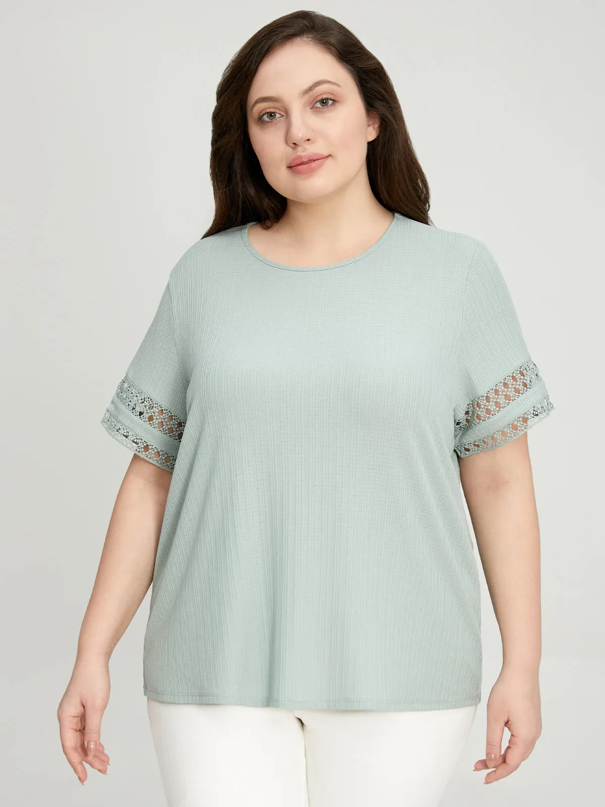 Plus Crewneck Crochet Trim Top sold by 89th & Madison
