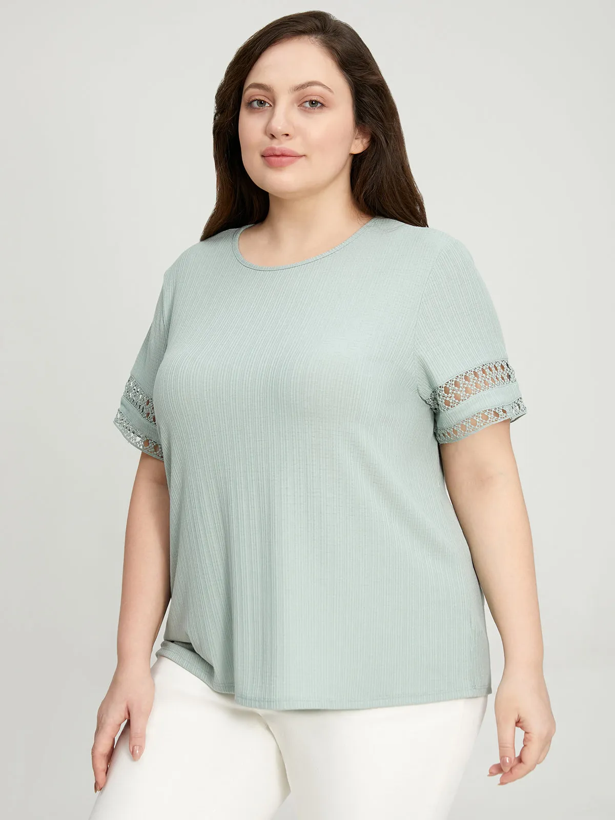 Plus Crewneck Crochet Trim Top sold by 89th & Madison product image thumbnail 3