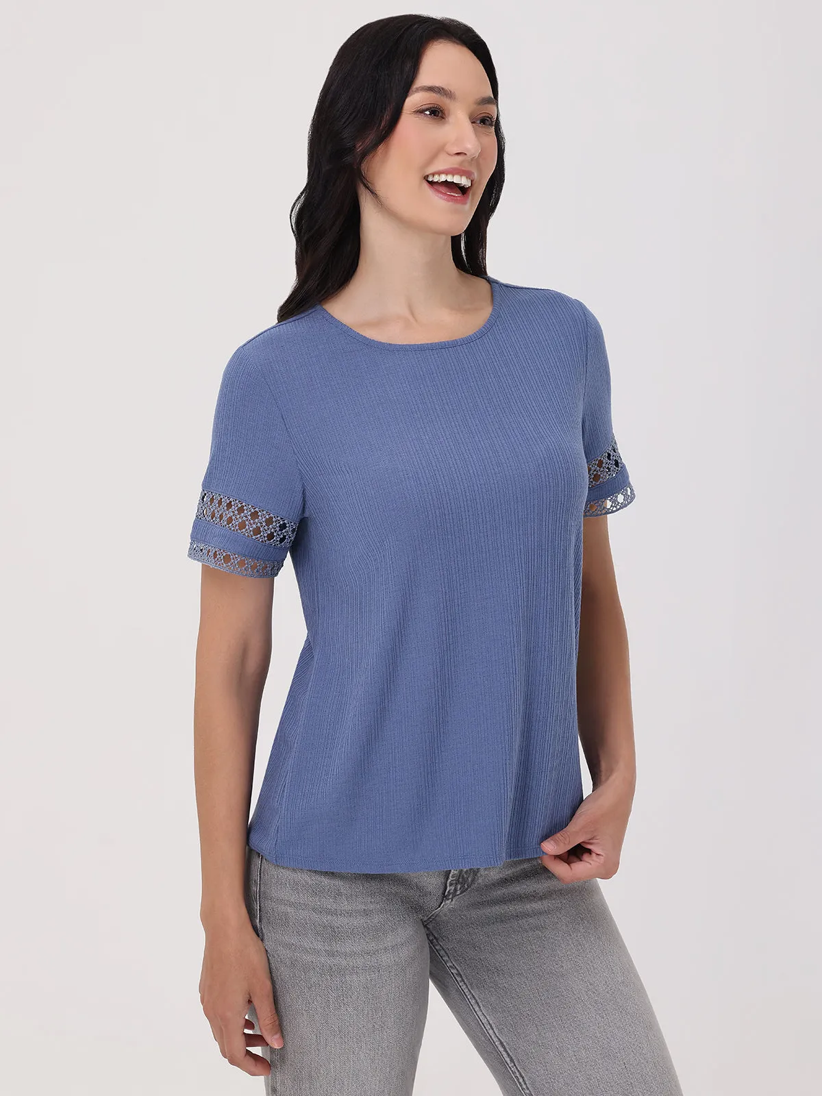 Crewneck Crochet Trim Top sold by 89th & Madison product image thumbnail 3