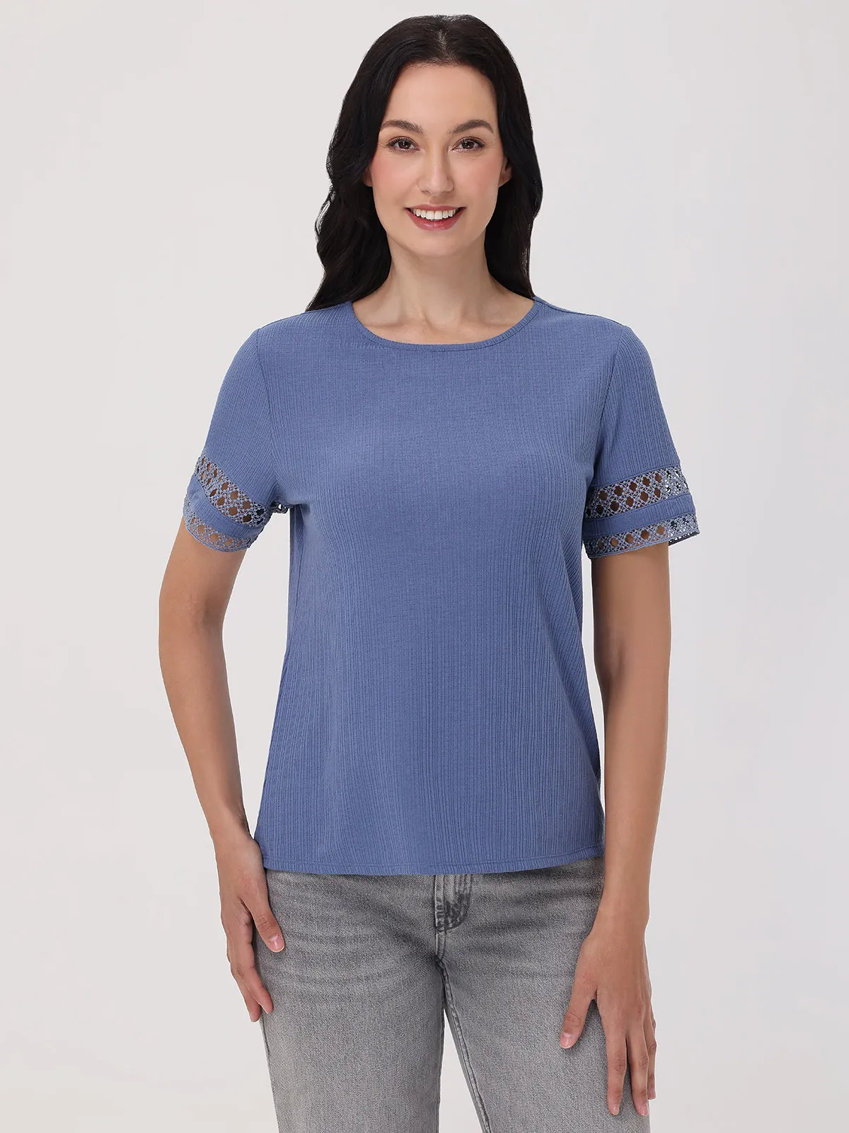 Crewneck Crochet Trim Top sold by 89th & Madison