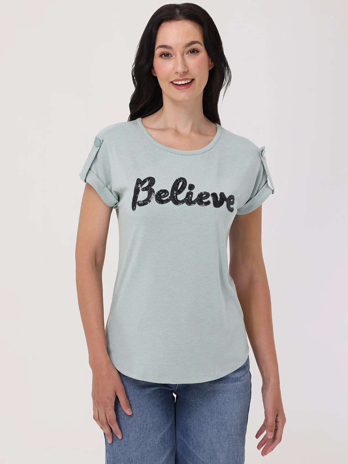 Believe Sequin Graphic Tee sold by 89th & Madison