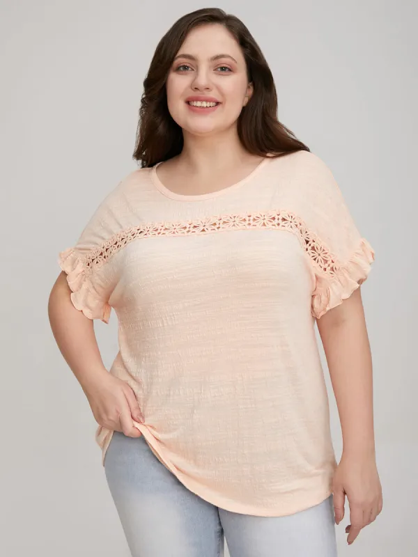 Plus Crochet Trim Ruffle Sleeves Top sold by 89th & Madison