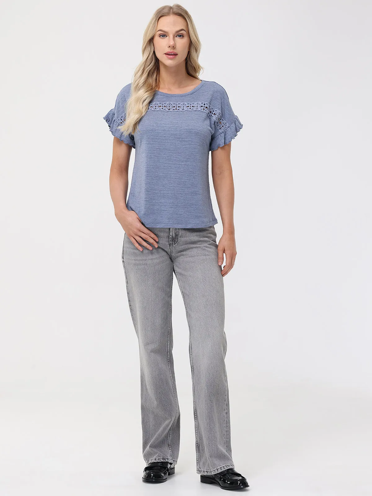 Crochet Trim Ruffle Sleeves Top sold by 89th & Madison product image thumbnail 5