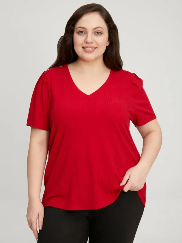 Plus Rib Shoulder Button Top sold by 89th & Madison