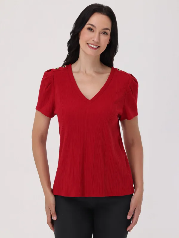 Rib Shoulder Button Top sold by 89th & Madison