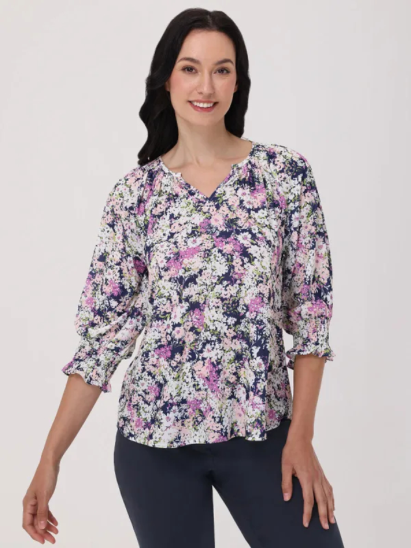 Floral Split Neck Blouse sold by 89th & Madison