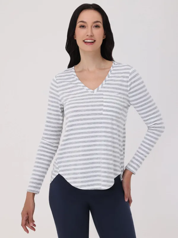 Stripe V-Neck Pocket Front Tee sold by 89th & Madison